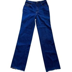 RARE LONG VTG 80s Jordache Denim Blue Jeans Horse Head Logo 34x36 Raw Hem Unisex